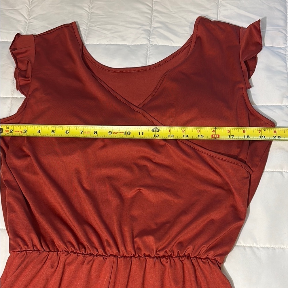 One-Piece Rust Orange Ruffle Swimsuit Romper size L - Picture 5 of 12